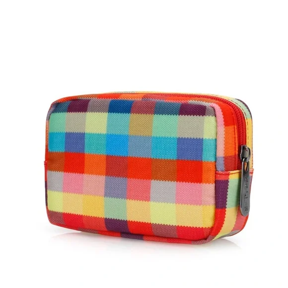 E-Tree Colorful Checkered Canvas Travel Zipper Pouch - Picture 2 of 6